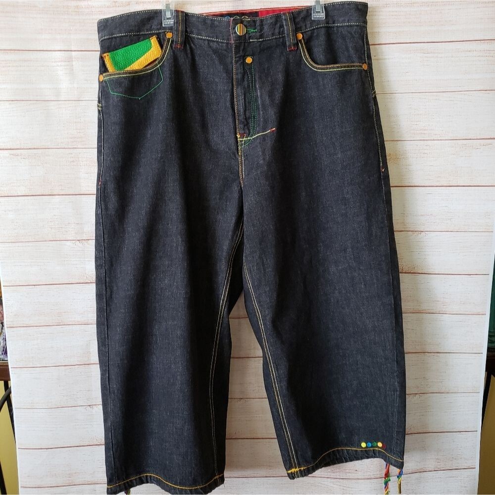 Men's COOGI 100% Cotton Denim Long Shorts Zipper Fly Back Patch Pockets Waist 38